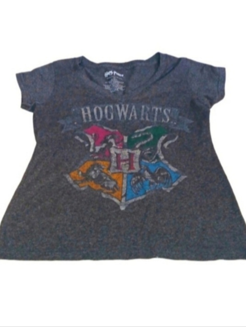 Harry Potter V-Neck Graphic House Mascot T-shirt | EUC | Gray